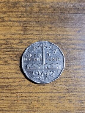 Vintage Canada 5 Cents 1751-1951 Sudbury Nickel Commemorative Coin - Silver Tone